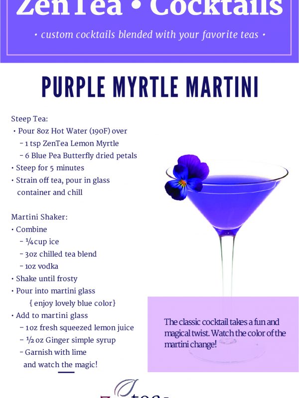 purple myrtle martini, tea cocktails, purple martini, tea martini