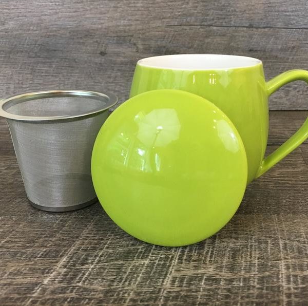 green tea mug 12oz with strainer