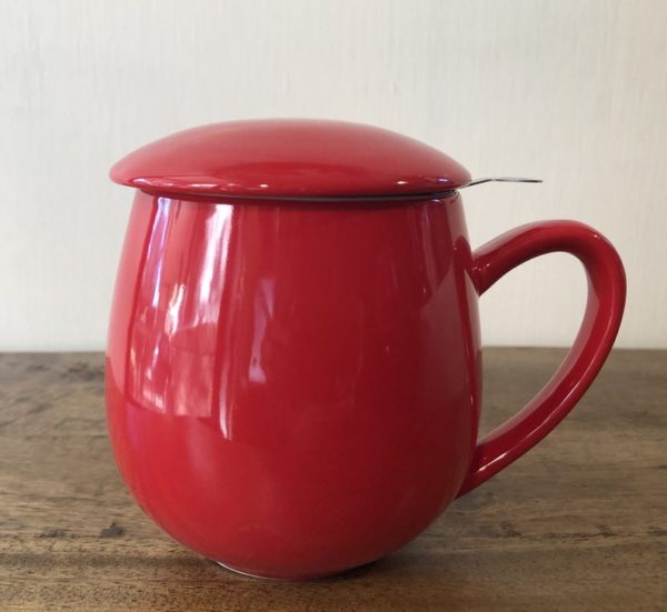tea mug 12oz red with strainer