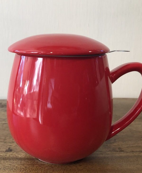tea mug 12oz red with strainer