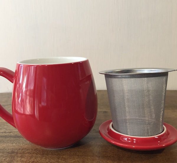 tea mug 12oz red stainless strainer, lid